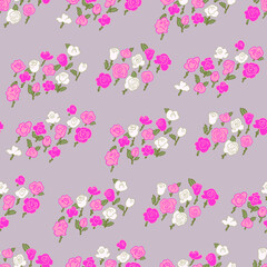 Obraz premium Spring flowers print. Vector seamless floral pattern. Floral design for fashion prints. Endless print made of small pastel color flowers. Elegant template. Pale rose pink background. Stock vector.