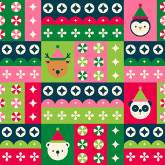 Fototapeta premium Cute geometric animals with rectangular pattern design for christmas and new year celebration.