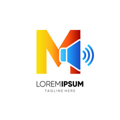 Letter M Speaker Logo Design Vector Icon Graphic Emblem Illustration Background Template