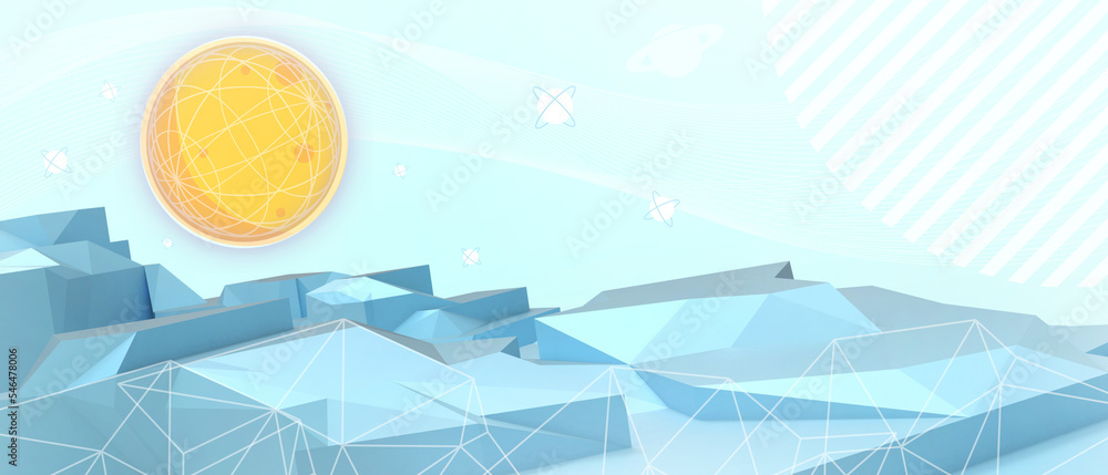 Poster abstract background. creative idea metaverse landscape and mountain digital world for technology low