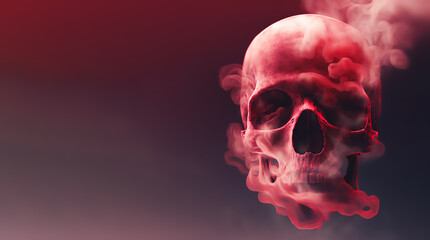 Skull with smoke in red lights, copy space  3d rendering - obrazy, fototapety, plakaty