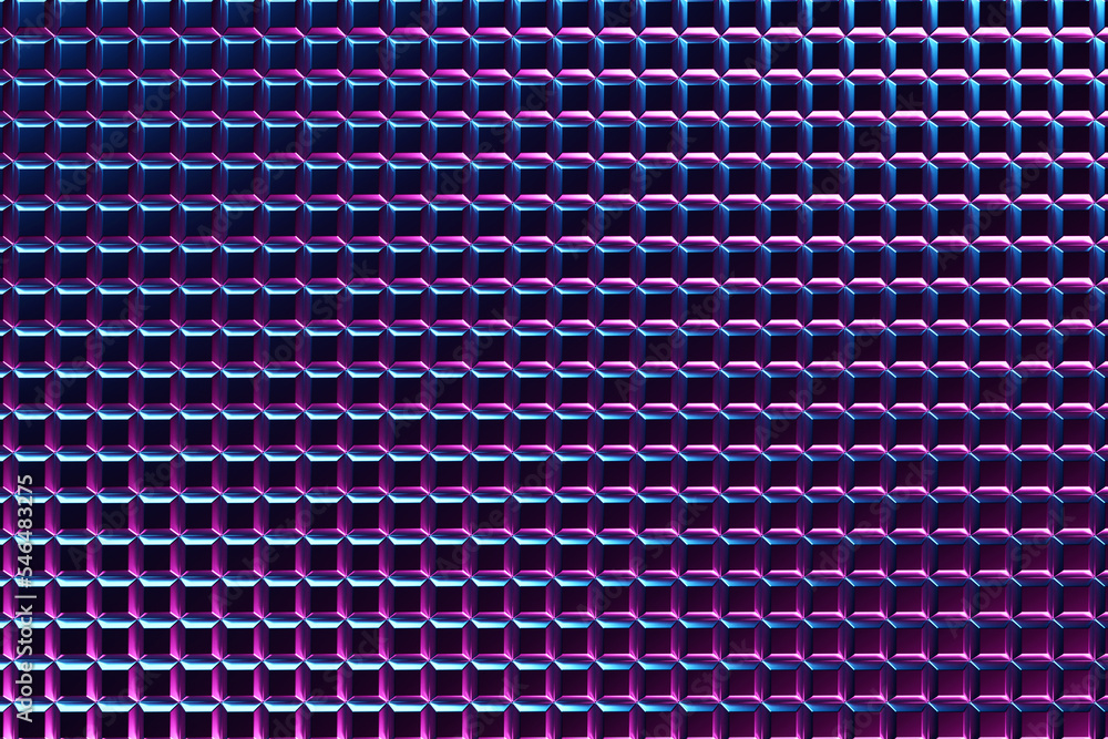 Poster 3d rendering. purple pattern of cubes of different shapes. minimalistic pattern of simple shapes, si