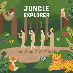 animals in the jungle cute illustration 