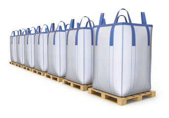 Row of big bulk bags on wooden pallet - 3D illustration - 546484034