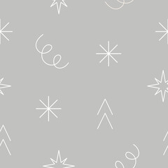 Grey seamless pattern with abstract geometric winter elements. Vector background in a cute line style