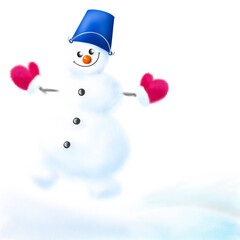 winter greeting card with a snowman , Christmas drawing