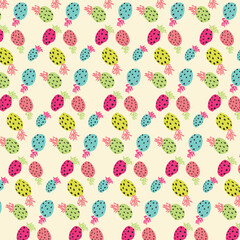 Vector seamless pineapple fruit crazy colors pattern. Childish style, abstract pop art on pink
