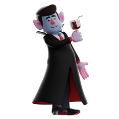 3D Dracula Vampire Cartoon Character looks happy