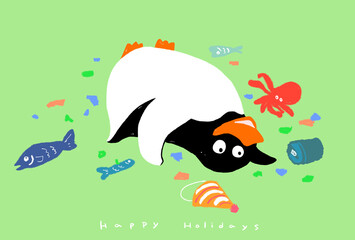 パーティーとペンギン
Happy holidays, party and penguins, animals, cards, winter holiday card design