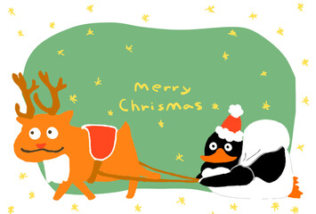 サンタクロースのペンギン
Merry Christmas elements, penguins, reindeer, presents, animals, cards, winter holiday card design