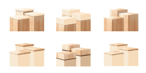 Fototapeta premium 3d pedestal wood podium geometric platform. Product display presentation. Wooden Minimal scene template design