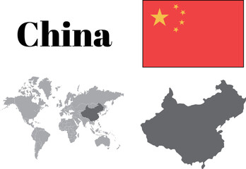 中国/中華人民共和国　国旗/地図/領土