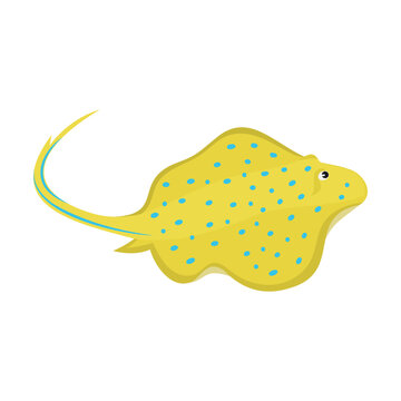 recommend clip art: Cute tropical spotted stingray cartoon character vector illustration. Comic sea creatures, underwater animal isolated on white background. Wildlife