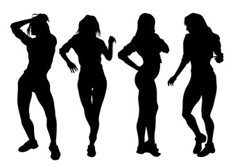 Young girls in dress dance on white background