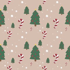 Seamless Christmas tree with snow and candy