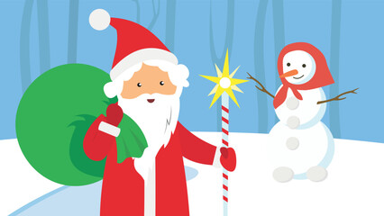 Santa Claus with bag and staff