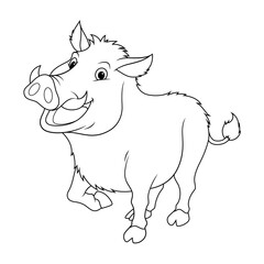 Wild Boar Cartoon Animal Illustration BW