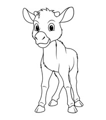 Little Moose Cartoon Animal Illustration BW