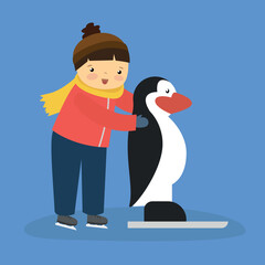boy learning to skate with a penguin