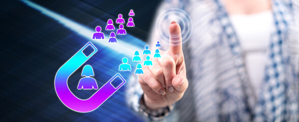 Woman touching an influencer concept