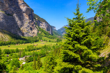View of Lauterbrunnen Valley in Bernese Oberland, Switzerland. Switzerland nature and travel....
