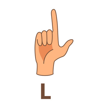 Hand showing letter L, sign language alphabet vector illustration. Finger in different position, language of deaf people