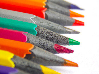 Painting. Pencils on a white sheet of drawing paper. Close-up
