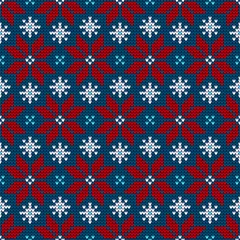 Endlosmuster Strick Kleine Weihnachtssterne Dunkelrot Blau Weiß © Jan Engel