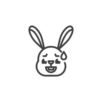 Rabbit smiling face with cold sweat emoticon line icon