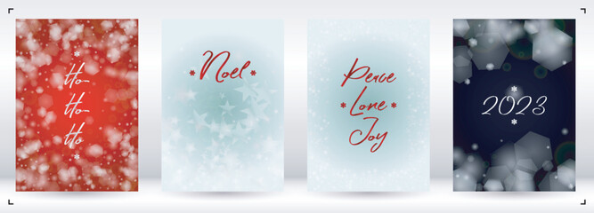 Vector Merry Christmas and New Year Card Collection with Magical Bokeh Lights Sparkle Confetti. Shiny Glitter Christmas Party Print Collection. Winter Sparkle Snowfall Design for Holiday's Poster.