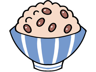 茶碗に盛られた大盛りご赤飯のイラスト素材