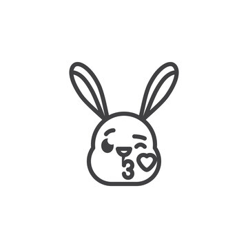 Rabbit face blowing a kiss emoticon line icon