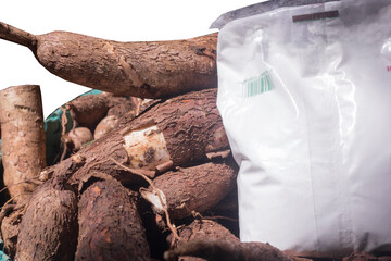 packaged cassava root and organic cassava root starch. clipping path