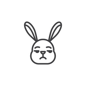 Unamused rabbit face emoticon line icon