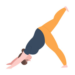 persistent and stubborn Cartoon woman doing yoga exercises vector illustration. Female character doing different yoga pose or stretching, pilates, fitness isolated