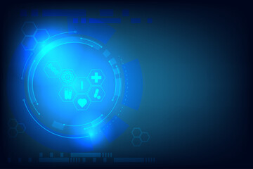 Technology of medical science with health care icon in hexagonal. Background of futuristic and innovation of medicine. Presentation template and creative banner.