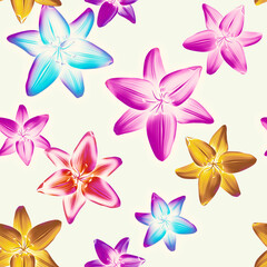 Colourful Seamless Pattern with tropic flowers and leaves. Hi quality fashion design. Fresh and unique botanical background - 546492813