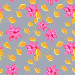 Seamless pattern with Tropical flowers and leaves design. Stylish trendy fashion floral pattern - 546492898