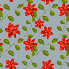 Seamless pattern with Tropical flowers and leaves design. Stylish trendy fashion floral pattern - 546493026
