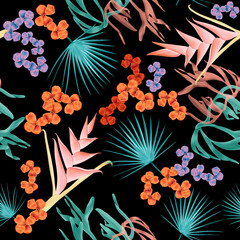 Background with palm leaf in botanical style. Stylish tropic print. Tropical leaf fashion pattern.. Modern exotic design for paper, cover, fabric, interior decor and other users... - 546493205