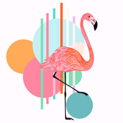 Creative fashion illustration with abstract flamingo and shapes