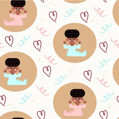 Seamless pattern with cute newborn babies. Design template for textiles, packaging. Vector illustration.