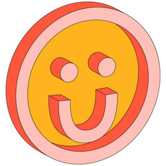 3D smile icon. Bright flat PNG illustration. Modern cute colorful icon on Isolated background.  Pop art symbol.