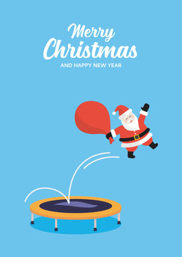 Santa Claus jumping on trampoline