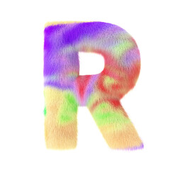 Hairy font, furry alphabet, Colored, fluffy, hairy letter R. 3D rendering