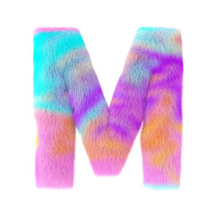 Hairy font, furry alphabet, Colored, fluffy, hairy letter M. 3D rendering