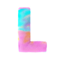 Hairy font, furry alphabet, Colored, fluffy, hairy letter L. 3D rendering