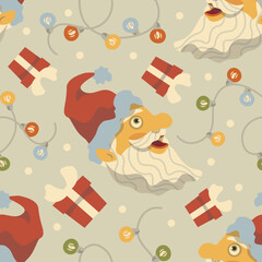 Seamless christmas santa pattern with christmas garland