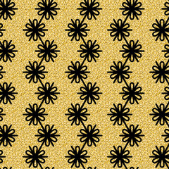 Golden black flower garland, fantasy flower perfecting shimmer seamless pattern for textile and design