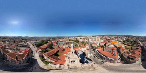 360 degree panoramic landscape panorama of the historic city center of Braga, Igreja do Carmo, Portugal
